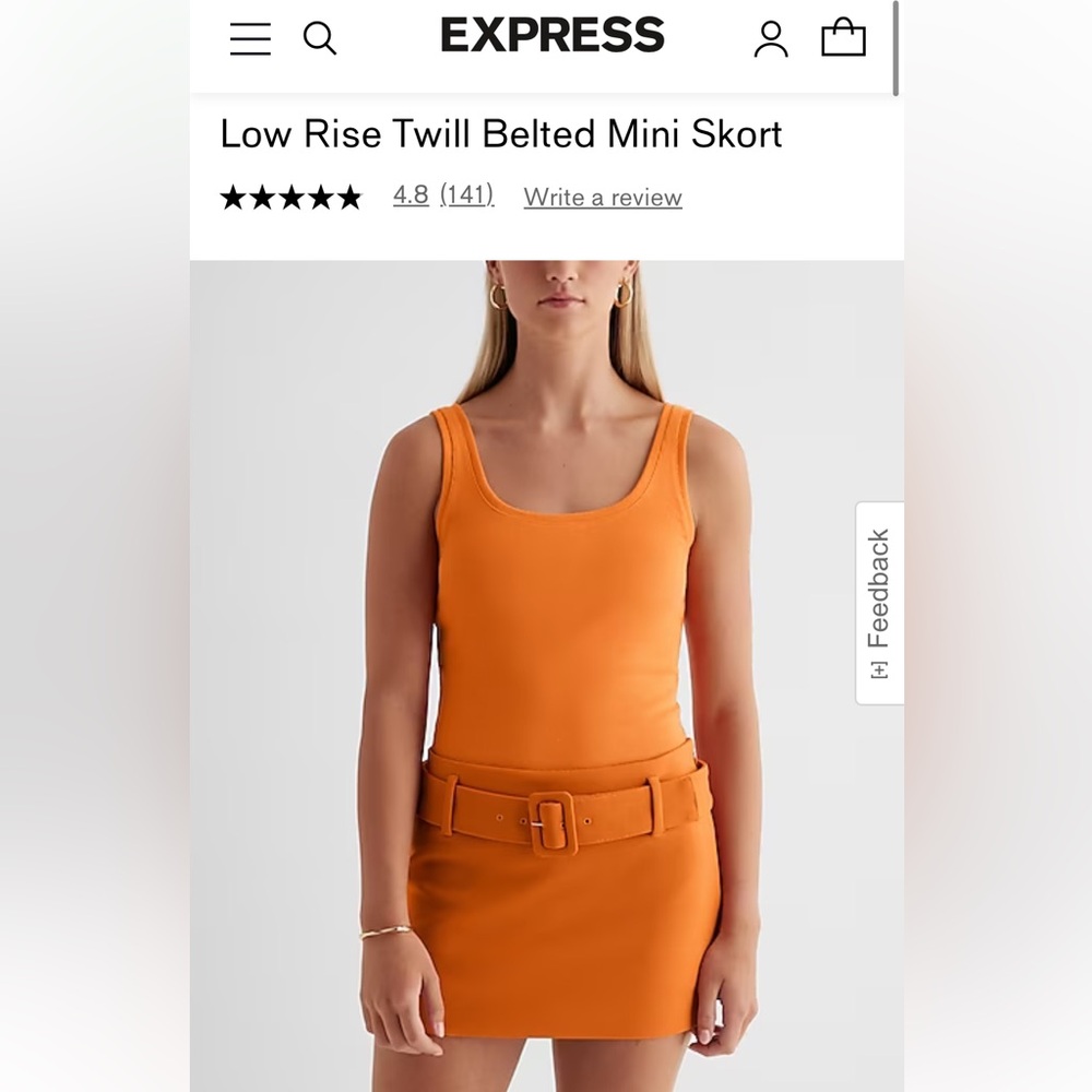Orange Express Low Rise Twill Belted Mini Skort